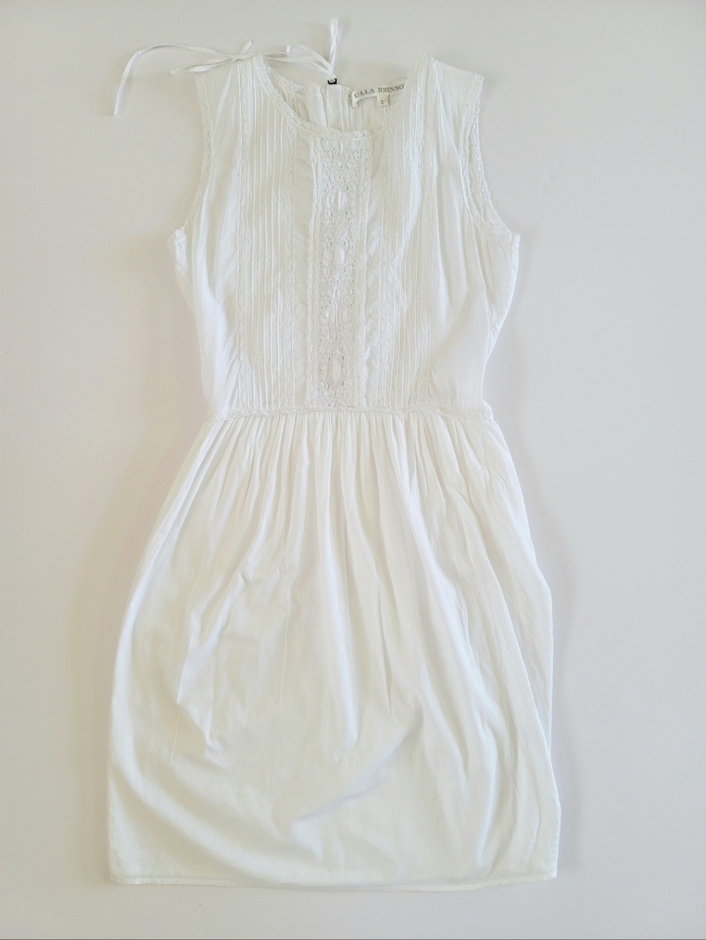 Ulla Johnson White 100% Cotton Lace Trim Shift Sheath Dress Sleeveless Size 2